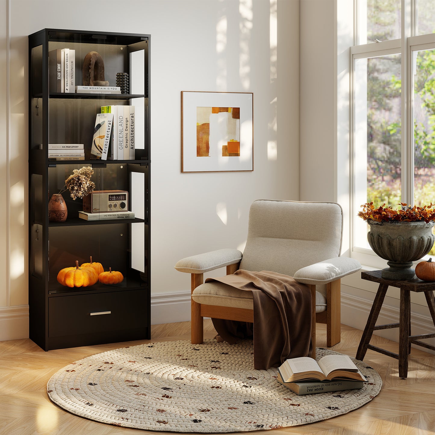 Display Cabinet with 1 Drawer Black (#FLA-0107)