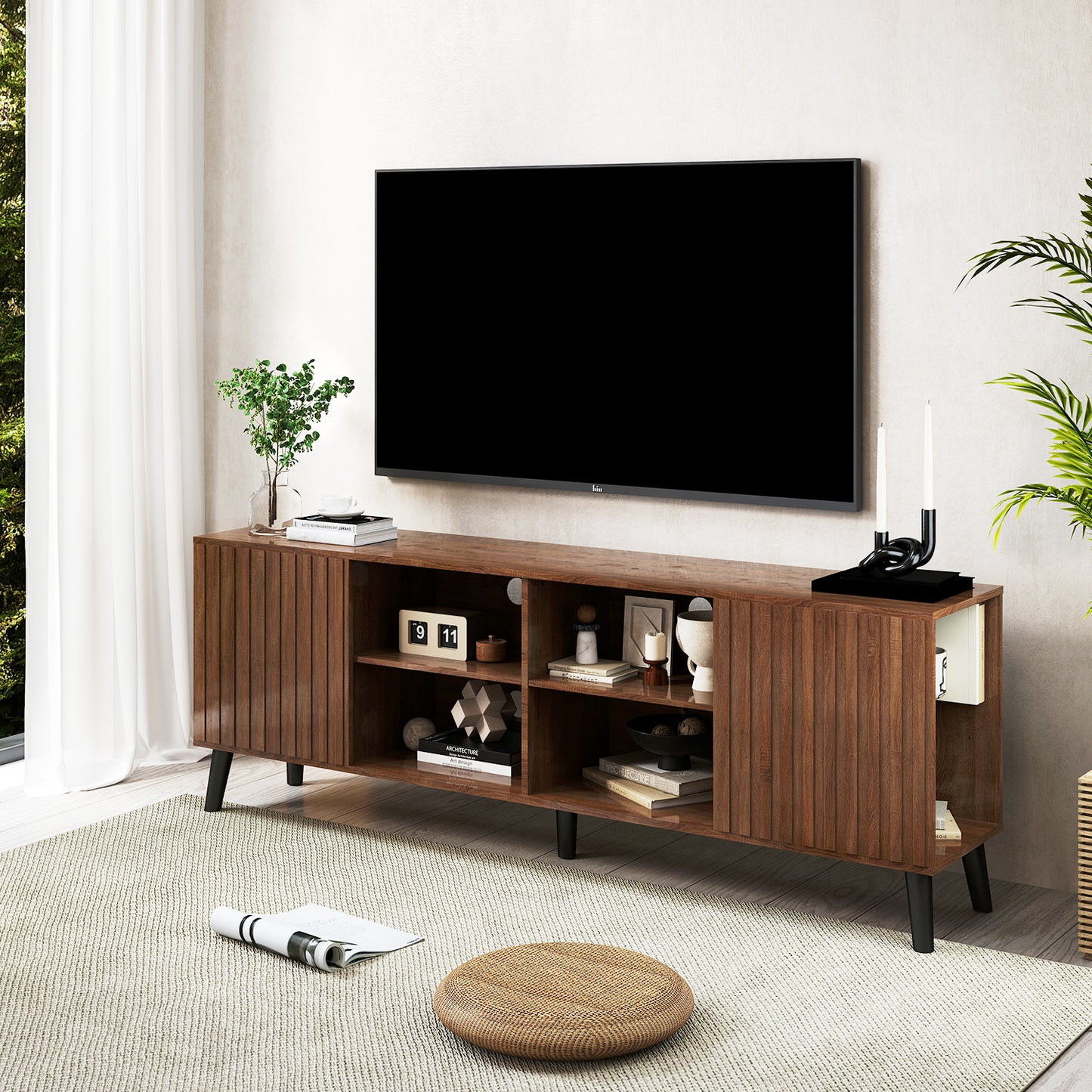 Modern Mid-Century TV-Stand Walnut (#FLV-0101)