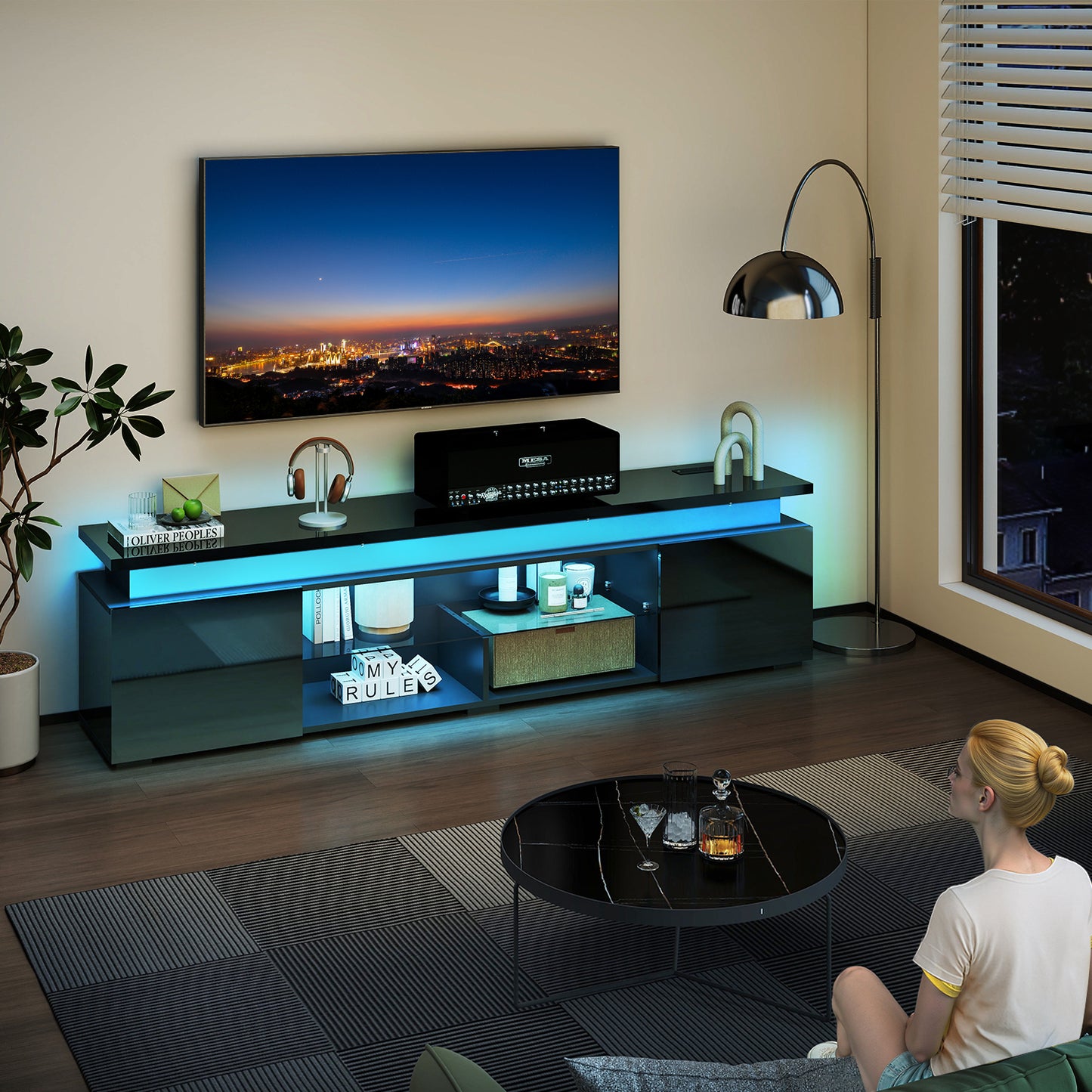 Modern TV Stand for 85 inch TVs Black (#FLV-0103)