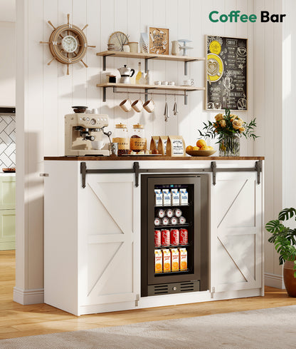 Farmhouse Coffee Bar Cabinet with Fridge Space White (FDF-0201)