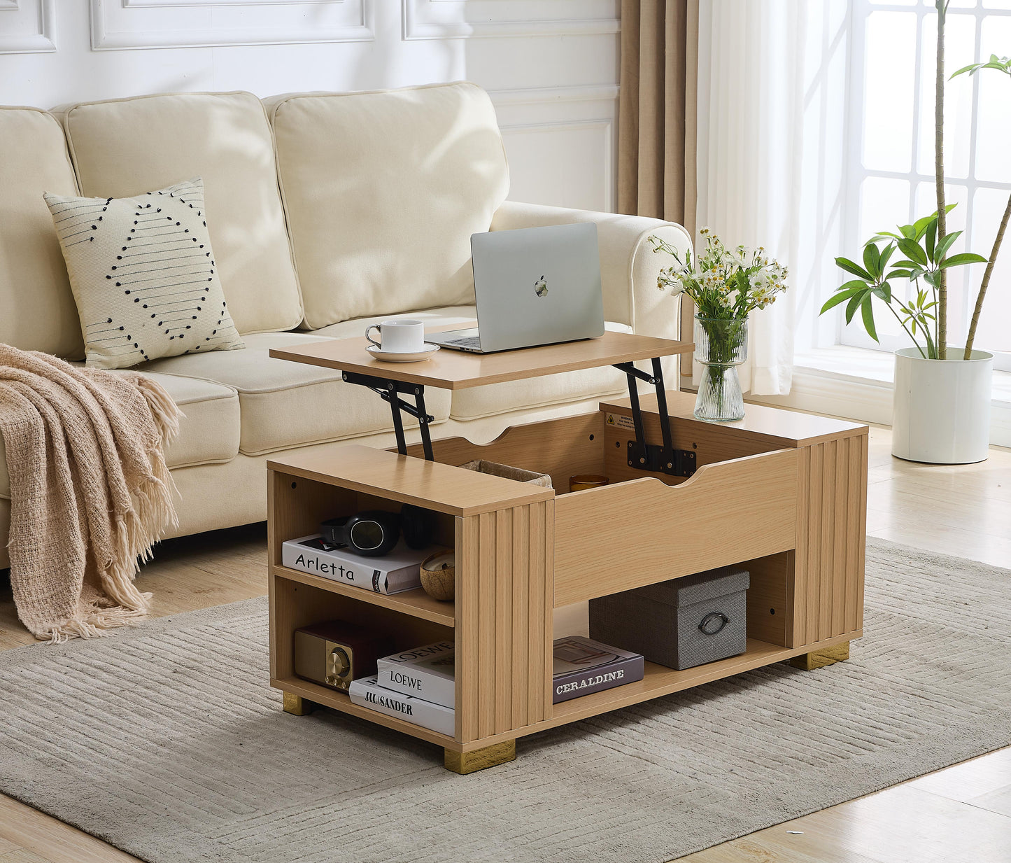 Fluted Lift Top Coffee Table Oak (#FLC-0301)