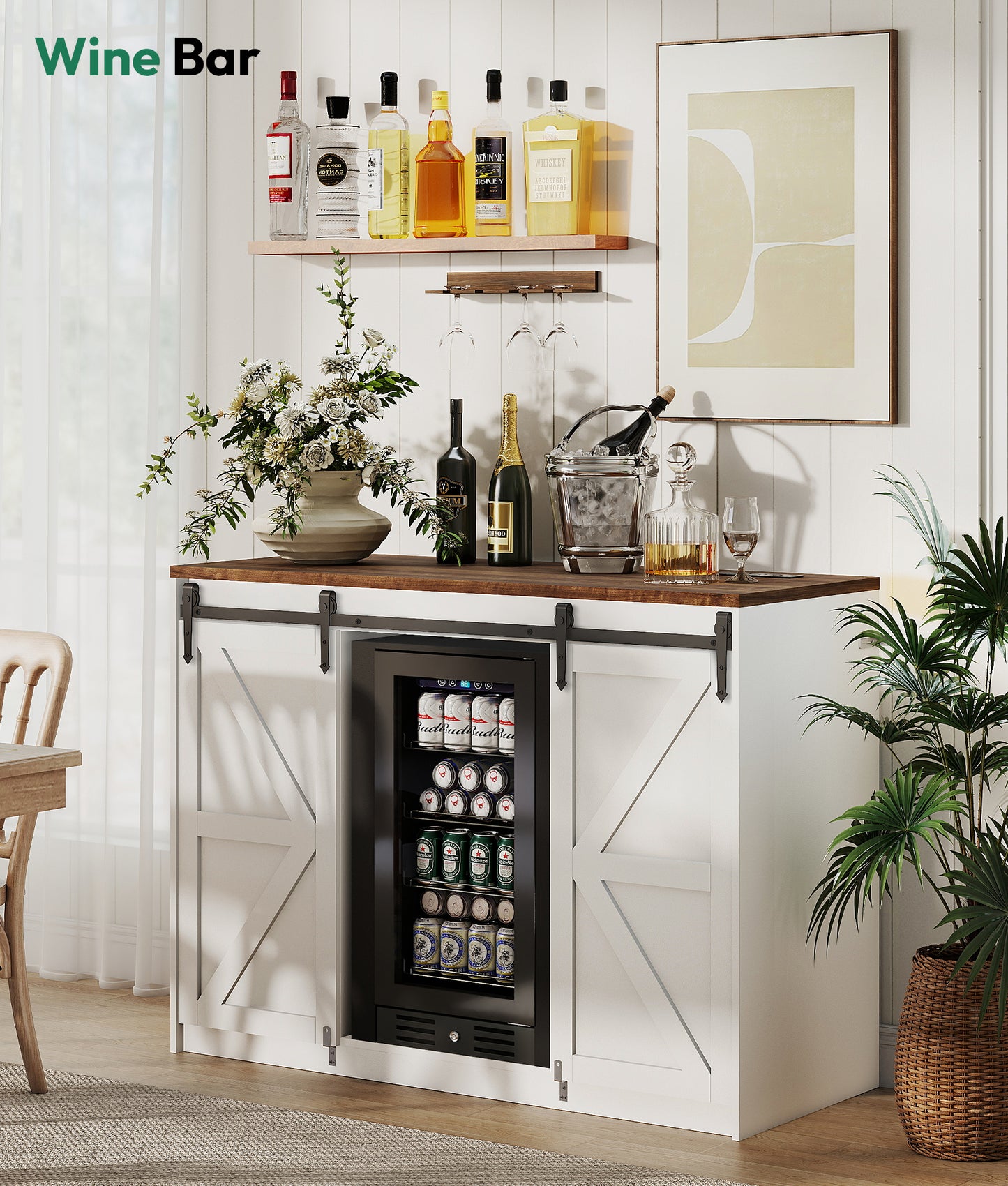 Farmhouse Coffee Bar Cabinet with Fridge Space White (FDF-0201)