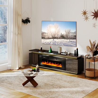 Modern TV Stand with Fireplace Black (#FLV-0117)